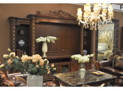 TV muur klassiek woonkamer echt handgemaakt houten vitrinekast