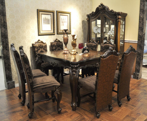 Klassieke tafel Eettafel Houten eetkamerset 8x Stoel Set Stoelen