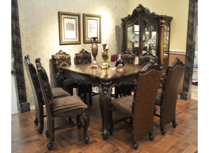 Klassieke tafel Eettafel Houten eetkamerset 8x Stoel Set Stoelen