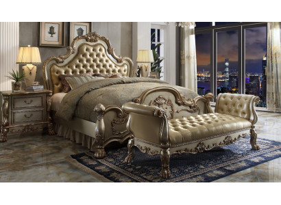 Chesterfield lederen luxe bedden bed 2x nachtkastjes kruk tweepersoonsbed