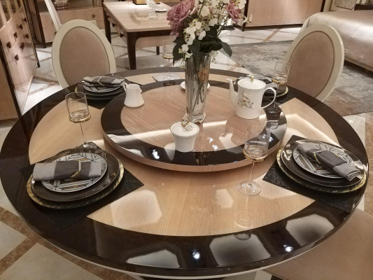 Moderne eettafel set van hout met eettafel en 4 stoelen, 5-delige set