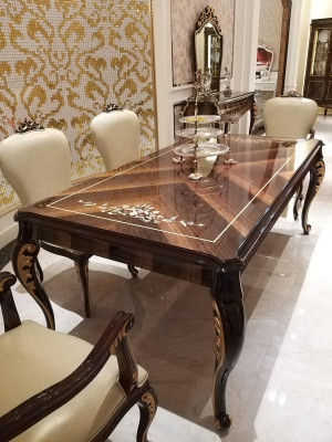 Eettafel 4 stoelen Stoel Eetkamer Decoratie Set Roccoco Barok Tafels