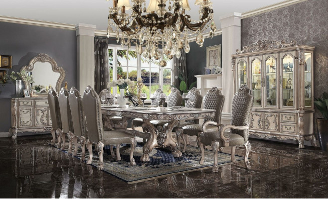 Eetkamer compleet set tafel dressoir 10 stoelen set vitrine barok 14-delig.