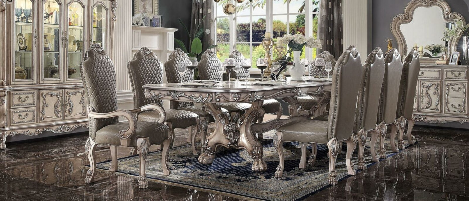 Eetkamer compleet set tafel dressoir 10 stoelen set vitrine barok 14-delig.