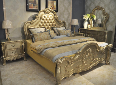 Bed luxe tweepersoons slaapkamer barok houten lederen bedden