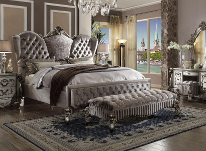 Bed Luxe tweepersoonsbed Slaapkamerdecoratie Barok Houten Lederen bedden