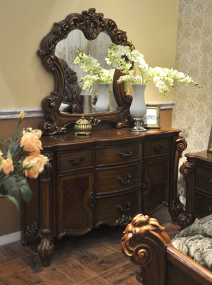 Edel dressoir buffet dressoir + spiegel barok rococo dressoir hout nieuw