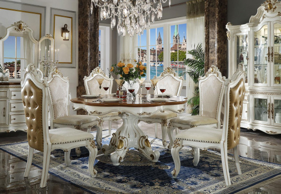 Koninklijke eetkamerset in barok en rococostijl - tafel & 8x Chesterfield-stoelen