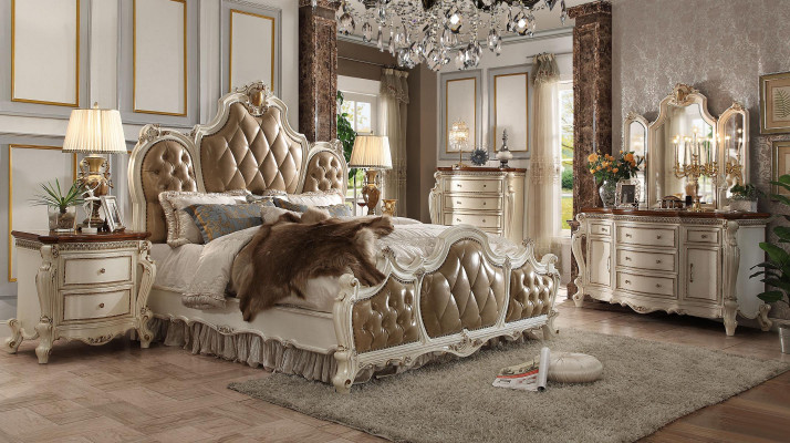 Slaapkamer set Nachtkastjes Bed 5-delig Rococo Barok Antieke Stijl Houten Bed