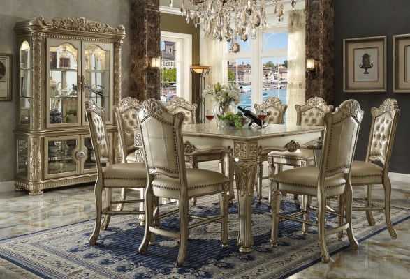 Klassieke Gouden Eetkamerset Rechthoekige eettafel 8x Chesterfield stoelen Vitrine 10-delig