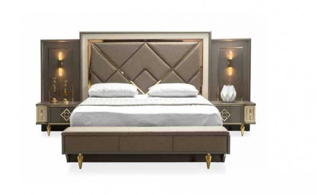 Luxe 3-delige slaapkamerset Bed en 2 nachtkastjes Design Textiel 3-delige sets