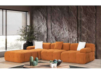 Sinaasappels L-vormige bank woonkamer luxe bank hoekbank hout textiel meubels