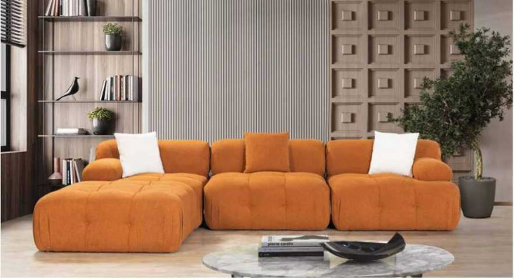Sinaasappels L-vormige bank woonkamer luxe bank hoekbank hout textiel meubels