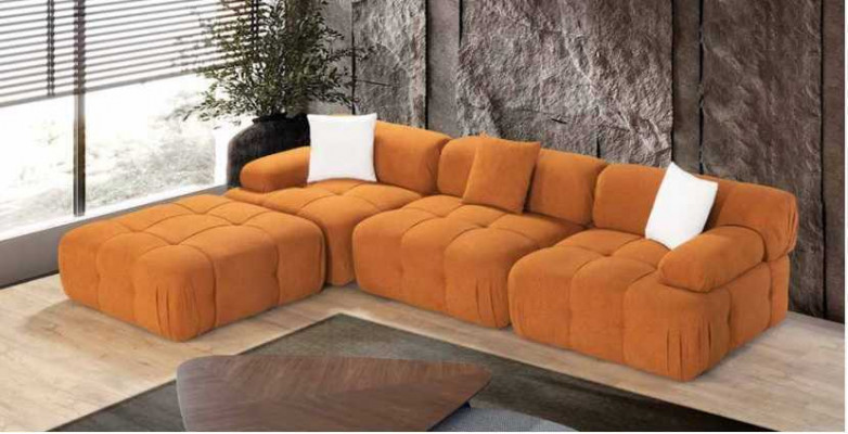Sinaasappels L-vormige bank woonkamer luxe bank hoekbank hout textiel meubels