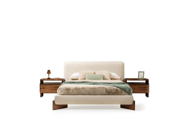 Set slaapkamer tweepersoonsbed bed nachtkastjes 3-delig wit ontwerp