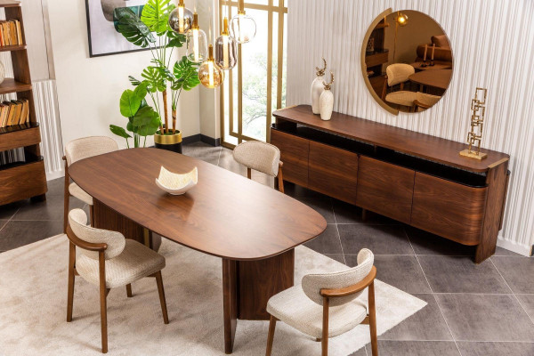 Eetgroep Eethoek Eetkamer Eettafel Stoelen Bruin Dressoir Set 9-delig