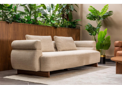 Driepersoonsbank 3-zits bank Gestoffeerde bank Beige stoffen bank Modern