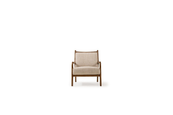 Fauteuil Oorfauteuil Woonkamer Zitplaats Eénzits Stoffen fauteuil Beige Hout