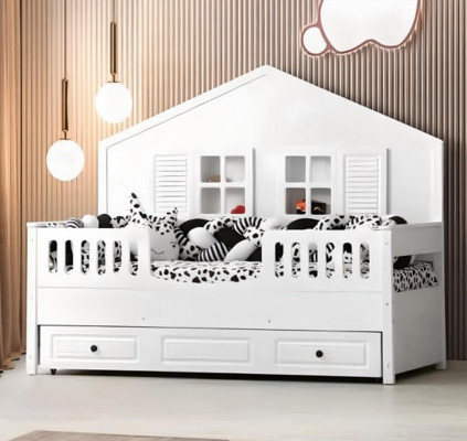 Kinderbed Houten bed Stapelbed Uitschuifbaar Wit Hout Bed 90 x 200