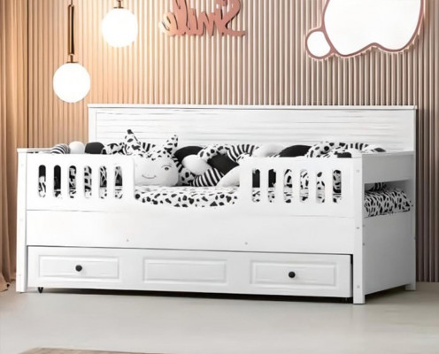Bed kinderbed houten bed functioneel bed uitschuifbaar hout wit nieuw