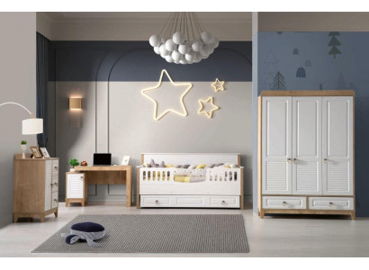 Kinderkamer set Bed Garderobe Commode Bureau Wit 4-delig