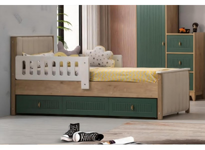 Stijlvol kinderbed 200 cm tienerbed hout kinderkamer stof modern