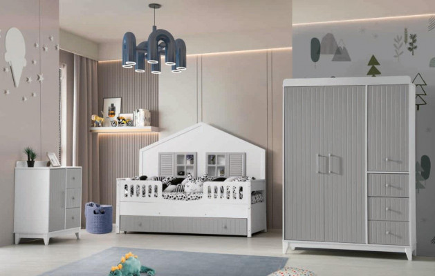 Stijlvolle 3-delige kinderkamerset: commode, kledingkast, licht bed