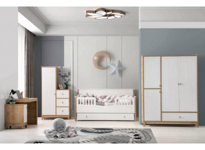 Stijlvolle kinderkamerset bed 2x kledingkast bureau wit 5-delig
