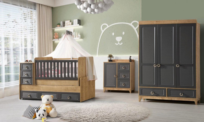 Stijlvolle kinderkamermeubels kinderkamer kinderbed grijs hout set 4-delig.