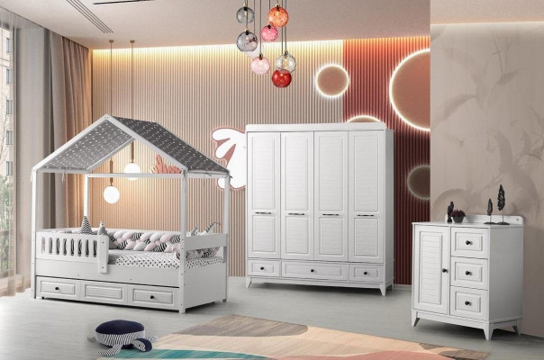 Modern compleet jeugdkamer luxe kinderkamerset 3-delig wit kleur nieuw.