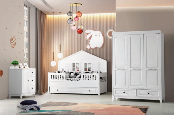 Stijlvol Compleet Jeugdkamer Luxe Kinderkamer Set 3-delig Wit Kleur