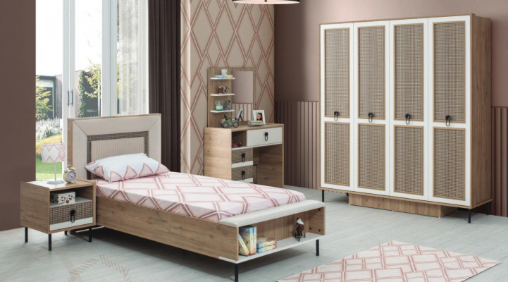 Set kinderkamer bed kinderbed kindermeubels bruin hout 5-delig