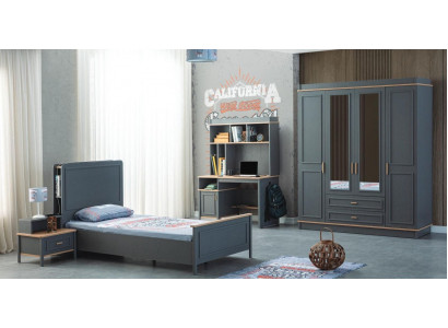 Garnituur kinderkamer bed kinderbed kindermeubelen grijs hout set 4-delig
