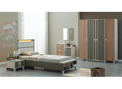 Compleet kindermeubilair kinderbed houten set 5-delig kinderkamer grijs
