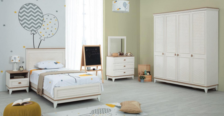 Set kinderkamer bed kinderbed kindermeubels wit hout 5-delig