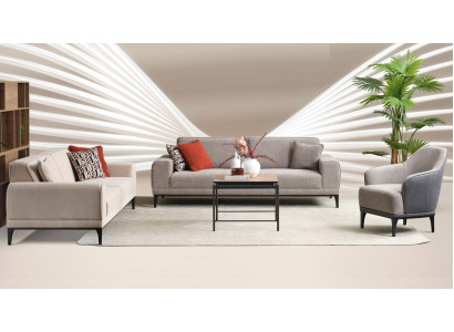Bankstel driezitter tweezitter fauteuil sofa stof grijs stofsofa set 3+2+1