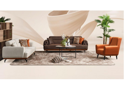 Bankstel Gestoffeerde bank Veelkleurig Driepersoons fauteuil Bank Stoffen set 3+3+1