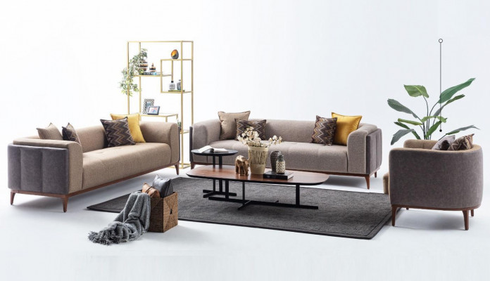 Garnituur Driepersoons Vierpersoons Fauteuil Bank Stof Beige Stoffen bankstel set 4+3+1