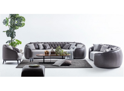 Luxe villa meubels Grijze Chesterfield bankstel Stoffen banken Textiel 4+3+1