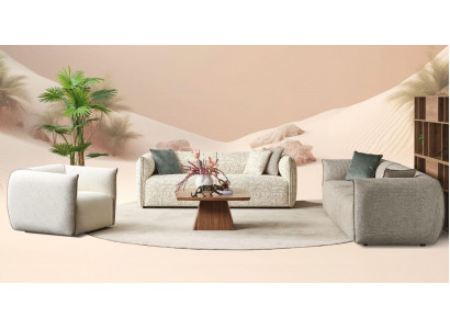 Bankstel Driepersoons Fauteuil Bank Stof Beige Stoffen Bankstel Vierpersoons 4+3+1