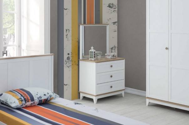 Ladenkast met spiegel Ladekast hout Kinderkamer Wit Houten kast