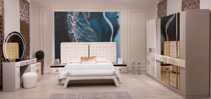 Luxe slaapkamerset 6-delig complete kamer meubels bed nachtkastje kast bank