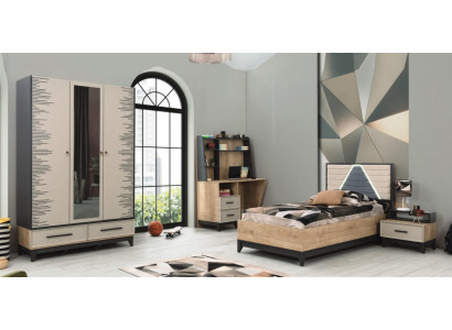 Compleet kindermeubilair tienerbed houten set 4-delig kinderkamer bruin