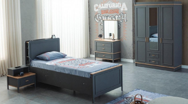 Kindermeubelset kinderkamerbed kinderbed grijs houten set 5-delig