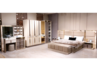 Slaapkamer set 6-delig Luxe bed 2x nachtkastjes Moderne kast Kaptafel