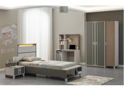 Set kinderkamer bed kinderbed kindermeubels grijs hout 4-delig