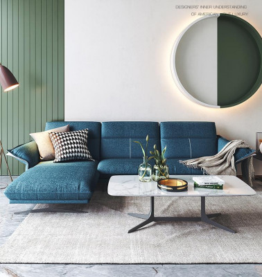 Stof L-vorm bank woonlandschap hoekbank set modern design blauw sofa nieuw