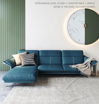Stof L-vorm bank woonlandschap hoekbank set modern design blauw sofa nieuw