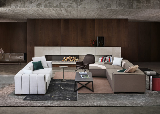 Eckbank woonlandschap sofa bank L vorm gestoffeerde banken leer ontwerp Italië