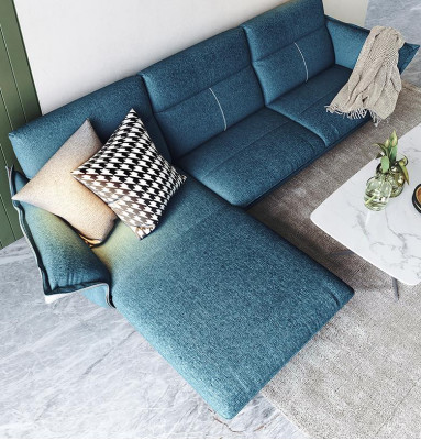 Stof L-vorm bank woonlandschap hoekbank set modern design blauw sofa nieuw
